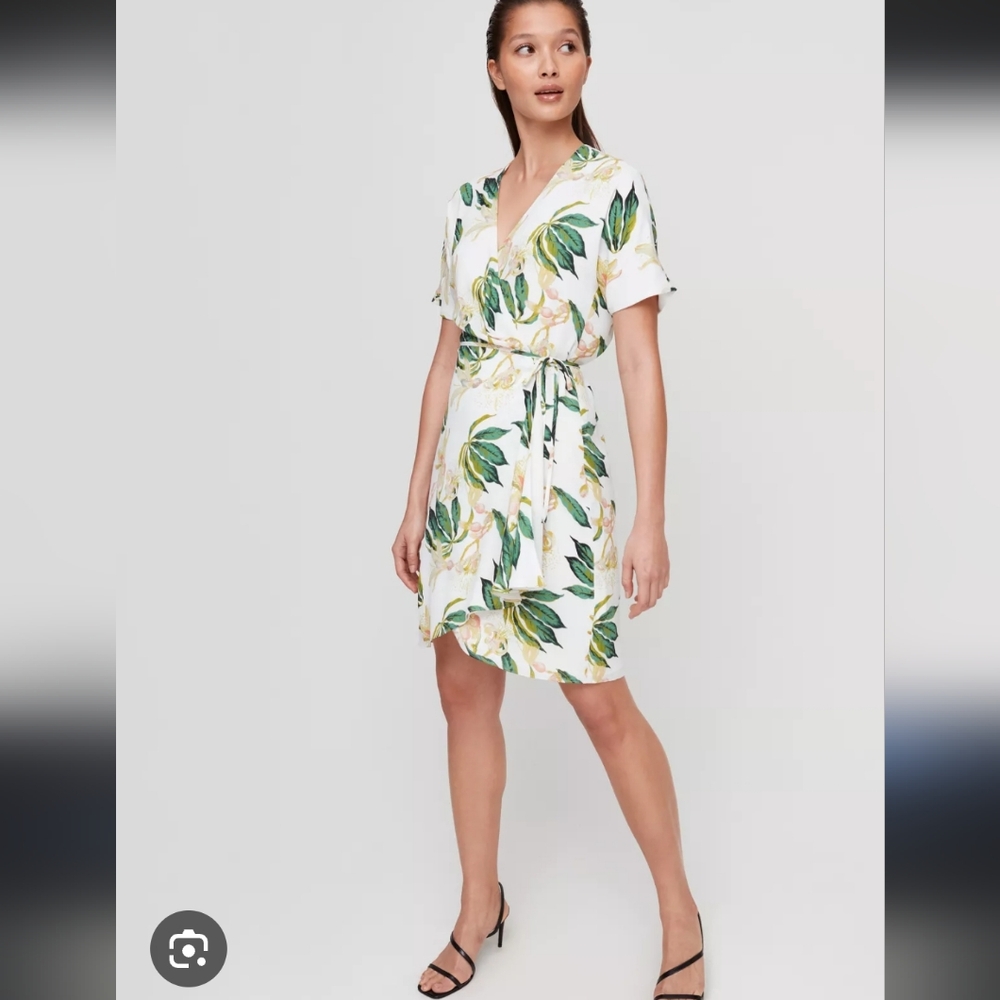NWOT Babaton Wallace Wrap Dress In White/Green Tropical Print